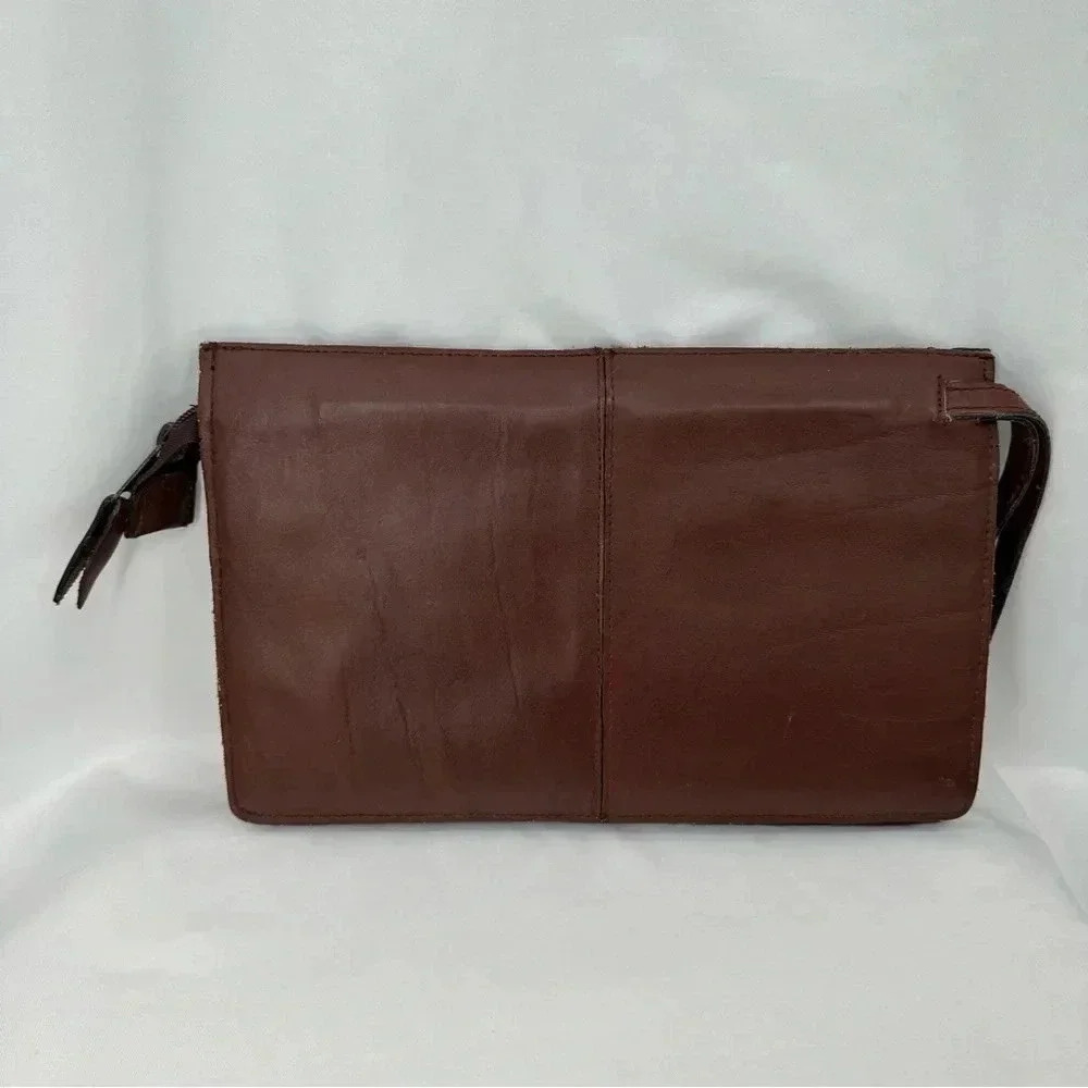 Leather Clutch Brown Wristlet Handle Zipper - Picture 2 of 9